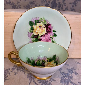 1950s Stanley Mint Green Rose Floral Teacup and Saucer